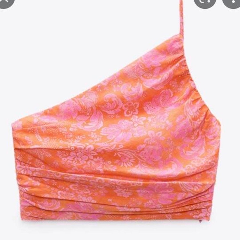 ZARA FLORAL ONE-SHOULDER TOP